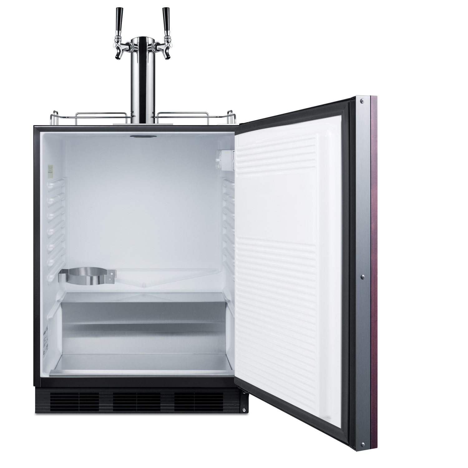 Built-in undercounter ADA height commercially listed dual tap wine dispenser with panel-ready door and black cabinet